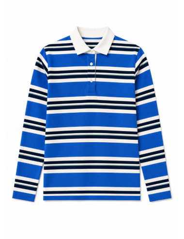 Kadın Çizgili Uzun Kollu Polo Yaka T-Shirt